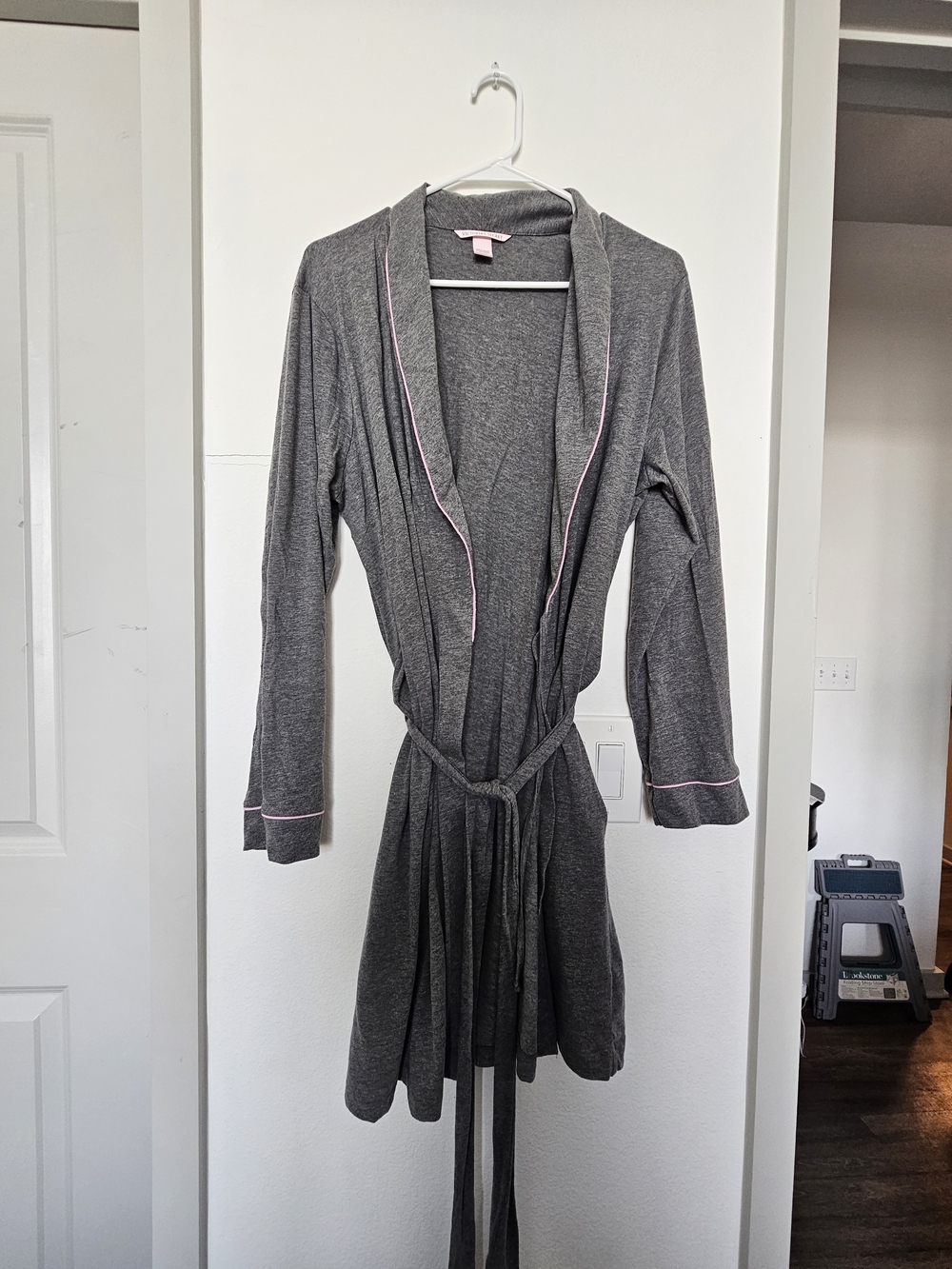 Victoria's Secret Gray Robe with Pink Trim